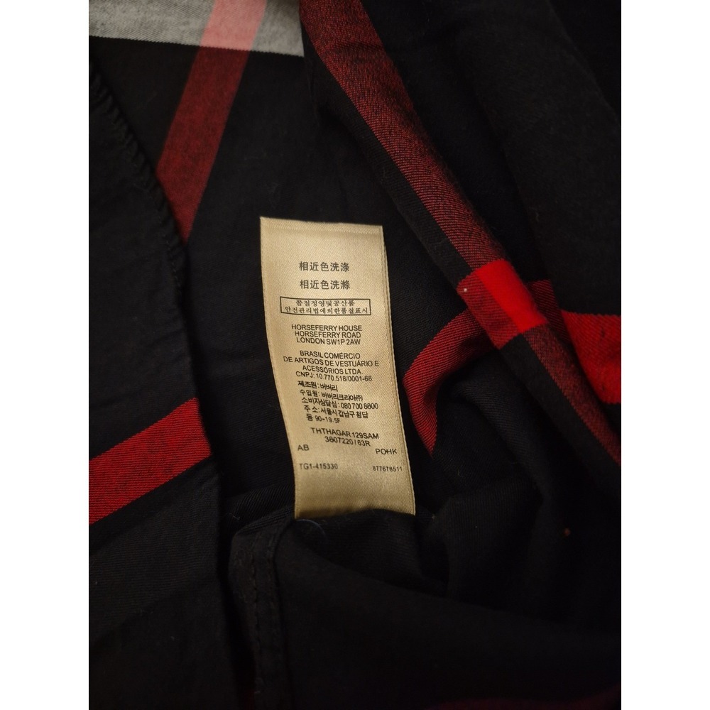 Burberry London England Men's Check Cotton Shirt Long Sleeves Black Red Gray - Picture 7 of 13